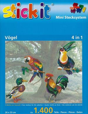 Ministeck MC41147 Stick-it vogels, 4 in 1 set, ca. 1.400 steentjes, ophanghaakje en heveltje
