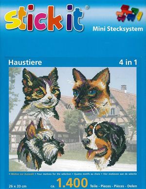 Ministeck MC41148 Stick-it huisdieren, 4 in 1 set, ca. 1.400 steentjes, ophanghaakje en heveltje